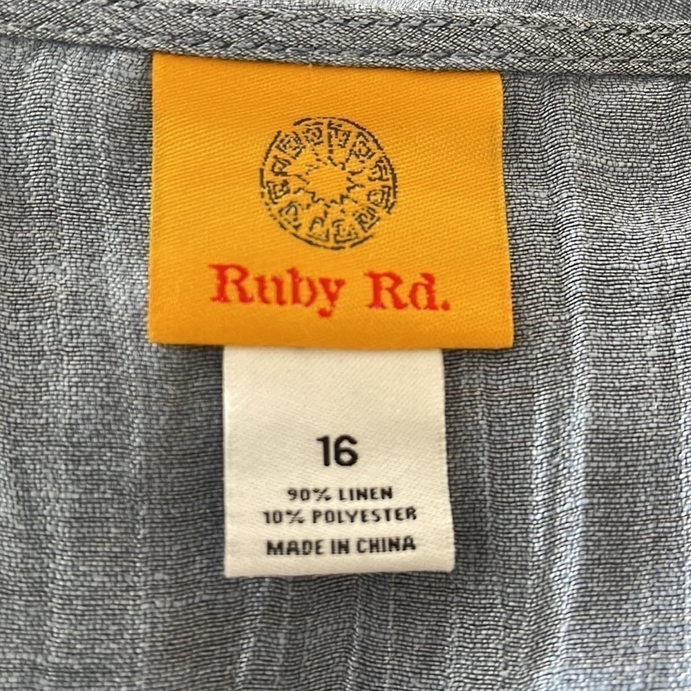 NWT Ruby Rd, Skyblue Linen Blend Zip Front Lightweight Jacket Size 16 - Picture 4 of 6